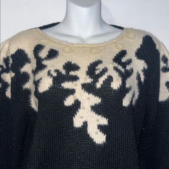 IMARI Vintage Angora Blend Beaded Black and White Sweater-M - Picture 2 of 4